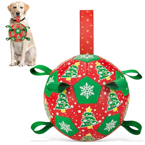 ShuRung Weihnachts-Fußball-Hundespielzeug mit Riemen, interaktive Spielbälle zum Tauziehen, Weihnachtsbaum und Schneeblumen-Muster, Hunde-Fußball für kleine, mittelgroße und große Hunde (20,3 cm) ShuRung Weihnachts-Fußball-Hundespielzeug mit Riemen, interaktive Spielbälle zum Tauziehen, Weihnachtsbaum und Schneeblumen-Muster, Hunde-Fußball für kleine, mittelgroße und große Hunde (20,3 cm) von ShuRung
