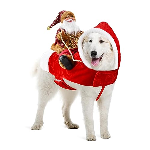 ShuRung Welpe Weihnachten Laufen Weihnachtsmann Reiten Kostüm Hund Weihnachtskostüm Xmas Urlaub Outfit für kleine bis große Hunde L von ShuRung