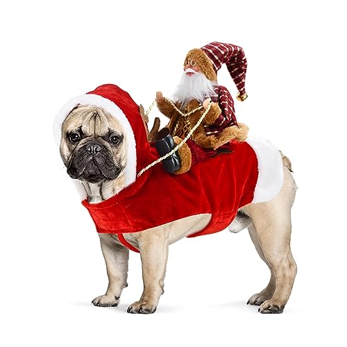 ShuRung Welpe Weihnachten Laufen Weihnachtsmann Reiten Kostüm Hund Weihnachtskostüm Xmas Urlaub Outfit für kleine bis große Hunde M von ShuRung
