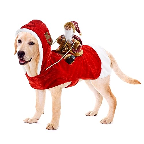 ShuRung Welpe Weihnachten Laufen Weihnachtsmann Reiten Kostüm Hund Weihnachtskostüm Xmas Urlaub Outfit für kleine bis große Hunde XXL von ShuRung