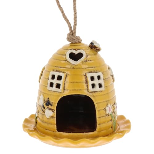 Shudehill Giftware Village Pottery Vogelhaus, Bienenstock, cremefarben oder gelb (gelber Futterspender) von Shudehill Giftware