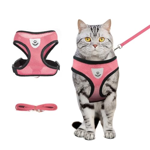 Brustgeschirr und Leine für Katzen, Verstellbar, Anti-Flucht-verstellbar, weiches Netzgewebe, Katzenleine und Brustgeschirr Set für kleine Katzen und Welpen, mittelgroße Katzenwesten (Rosa) (Rosa, M) von Shudyear