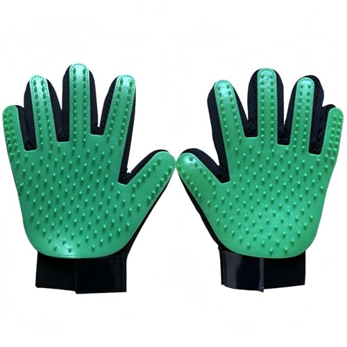 Shudyear Fellpflege-Handschuhe für Haustiere, für Katzen, Hunde, Pferde, Massage mit Haarausfall, Grün von Shudyear