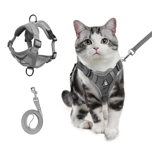 shudyear Verstellbare Katzentragetasche, Anti-Escape Verstellbare Weiche Mesh Katzentrage und Brusttrage Set für Kleine Katzen und Welpen, Mittelgroße Katzenwesten (M) von Shudyear