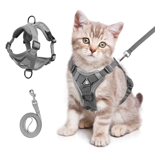 shudyear Verstellbare Katzentragetasche, Anti-Escape Verstellbare Weiche Mesh Katzentrage und Brusttrage Set für Kleine Katzen und Welpen, Mittelgroße Katzenwesten (S) von Shudyear