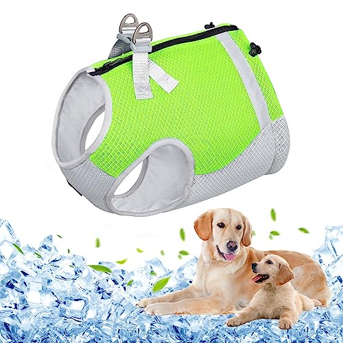 Shujin Kühlweste für Hunde Sommer Abkühlung Jacket für Hunde Verstellbar Atmungsaktiv Hundekühlweste Hundeweste Sonnenschutz Eiskühlmantel für Große Mittlere und Kleine Hunde(Fluogrün,L) von Shujin
