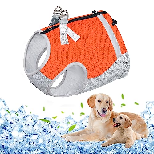 Shujin Kühlweste für Hunde Sommer Abkühlung Jacket für Hunde Verstellbar Atmungsaktiv Hundekühlweste Hundeweste Sonnenschutz Eiskühlmantel für Große Mittlere und Kleine Hunde(Orange,L) von Shujin