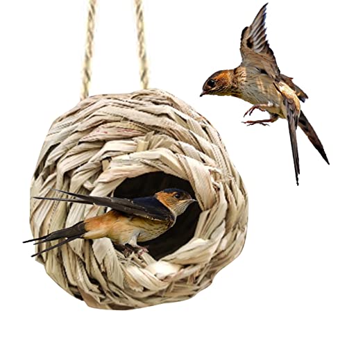 Shujin Vogelnest Nistkästen für Vögel zum Aufhängen Gemütlicher Ruhe Platz für Vögel,Handgewebte Vogel Grashaus Häuser Nest Perfekt für Fink & Kanarienvogel von Shujin