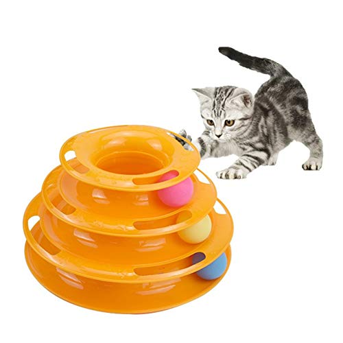 Shulishishop Katzenspielzeug Haustier Spielzeug 3-stufiger Schienenturm Cat Interactive Roller Toy Katzenübungsspielzeug Katzenjäger-Ball orange von Shulishishop