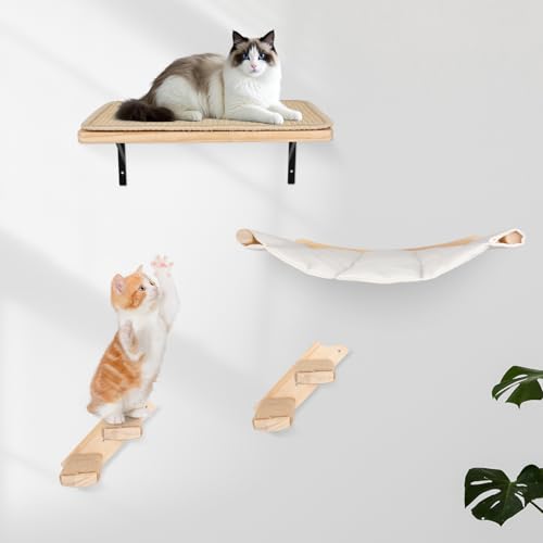 Shulltji Katzen Kletterwand Set, 55cm x 46cm Katzenhängematte & Katzenwandregale & 2 Katzenleiter, 4er-Set Katzenwandparkour für Katzen, Katzen Wandelemente zum Schlafen und Ausruhen (XL, Beige) Shulltji Katzen Kletterwand Set, 55cm x 46cm Katzenhängematte & Katzenwandregale & 2 Katzenleiter, 4er-Set Katzenwandparkour für Katzen, Katzen Wandelemente zum Schlafen und Ausruhen (XL, Beige) von Shulltji