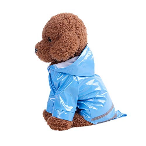Welpen Regenmantel Hundejacke wasserdichte leichte Süßigkeit Farben Regen Mantel im Freien Regenkleidung mit Kapuze Poncho Haustier Regenmantel Raincoat (XL, Blau) von ShuoBeiter