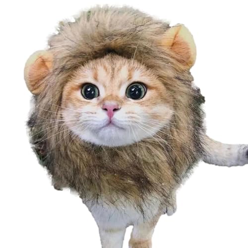 Löwenmähnenperücke für Katze, Katzenkostüm, Welpenkostüm, lustiges Haustier-Katzenkostüm, waschbares Kostüm, Löwenhaarmut, Kätzchen-Katzen-Verkleidung, lustiges Haustier-Kleidungszubehör von Shurzzesj