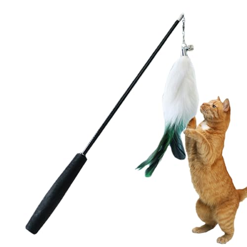 Shurzzesj Katzenangel-Spielzeug – einziehbares Katzenspielzeug mit Glocke und Feder, lustiger interaktiver Katzenstab, rutschfester und elastischer Zauberstab zum Spielen und Trainieren von Kätzchen, von Shurzzesj
