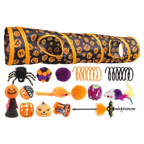 Shurzzesj Katzenspielzeug-Set mit Tunnel,Katzentunnel mit Spielzeug,Zusammenklappbare Halloween-Katzenröhren mit Katzenspielzeug | Interaktives Spielzeug- und Aktivitätszentrum für gelangweilte Shurzzesj Katzenspielzeug-Set mit Tunnel,Katzentunnel mit Spielzeug,Zusammenklappbare Halloween-Katzenröhren mit Katzenspielzeug | Interaktives Spielzeug- und Aktivitätszentrum für gelangweilte von Shurzzesj