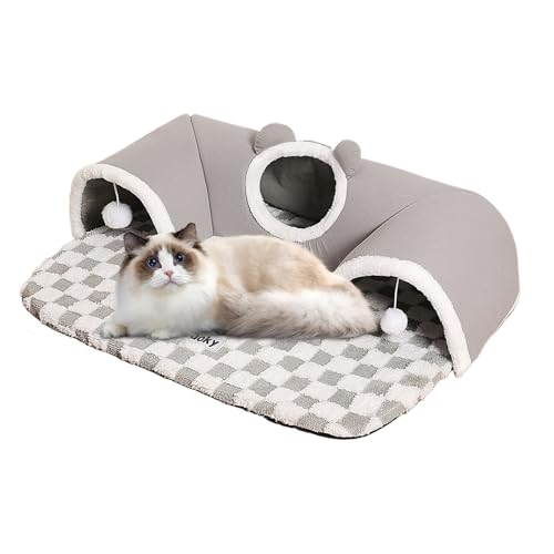 Katzentunnelbett | Katzenbett Höhle Dreiloch-Spieltunnel | Kissennest Interaktives Spielzeug für Haustier Kätzchen Welpen Kleintier Indoor Bereicherung Stimulation Langeweile Schlafzimmer Wohnzimmer von Shxupjn