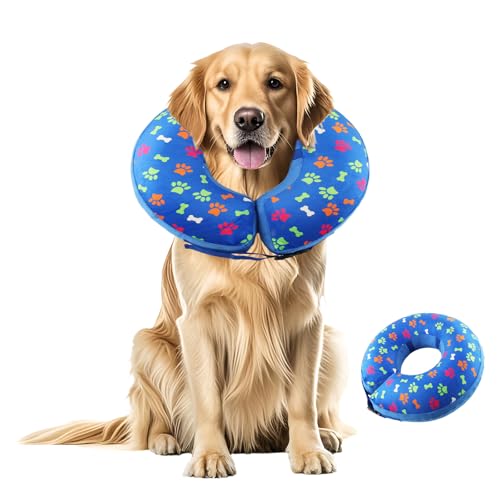 Shyllin Aufblasbare Halskrause Hund & Halskrause Katze, Halskrause Hund mit Verstellbarem Klettverschluss, Hunde Halskrause, geeignet für Operationen oder Wundheilung, Anti-Lecken (Blau B, M) von Shyllin