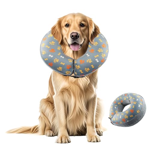 Shyllin Aufblasbare Halskrause Hund & Halskrause Katze, Halskrause Hund mit Verstellbarem Klettverschluss, Hunde Halskrause, geeignet für Operationen oder Wundheilung, Anti-Lecken (Grau B, M) von Shyllin