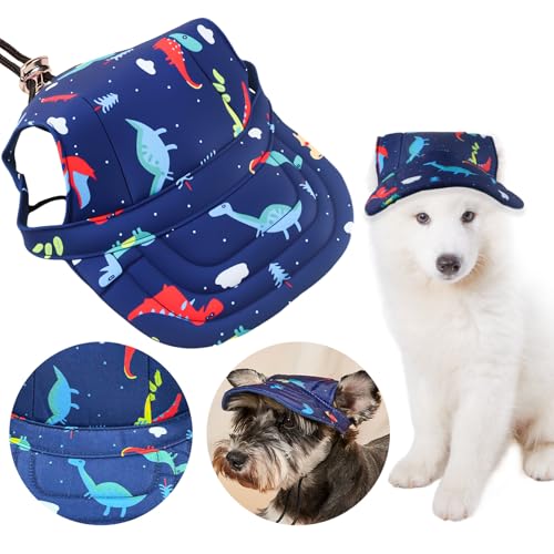 Shyllin Hunde Baseballmütze,Verstellbar Hundecap mit Ohrlöchern,Haustier-Outdoor-Kappen,Atmungsaktiv Sonnenhüte für kleine, mittlere und große Hunde (Dinosaur, XL) von Shyllin