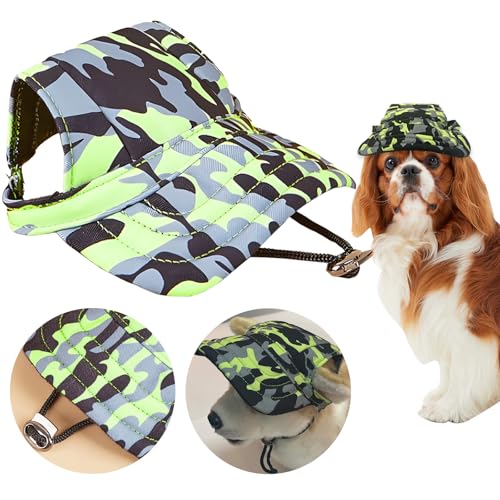 Shyllin Hunde Baseballmütze,Verstellbar Hundecap mit Ohrlöchern,Haustier-Outdoor-Kappen,Atmungsaktiv Sonnenhüte für kleine, mittlere und große Hunde (Grün, XL) von Shyllin