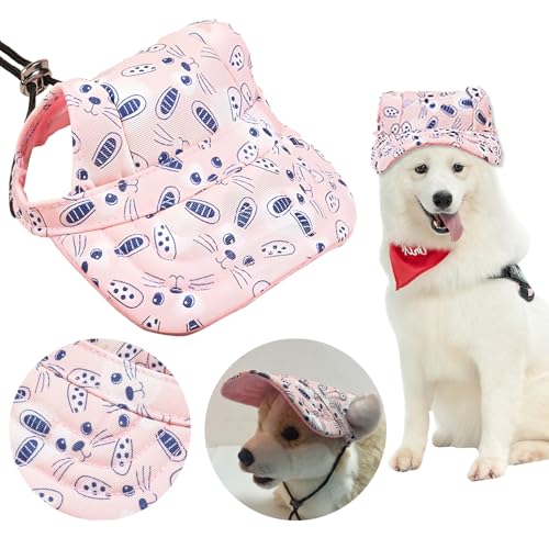 Shyllin Hunde Baseballmütze,Verstellbar Hundecap mit Ohrlöchern,Haustier-Outdoor-Kappen,Atmungsaktiv Sonnenhüte für kleine, mittlere und große Hunde (Rosa, M) von Shyllin