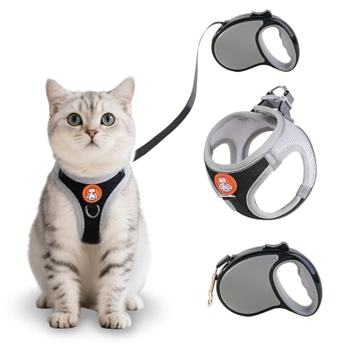 Shyllin Katzengeschirr mit Leine Ausbruchsicher, Katzenleine mit Geschirr für Katzen 5M, Katzen Geschirr Set mit Leine, Cat Harness Brustgeschirr, Verstellbar Softgeschirr für Katze von Shyllin