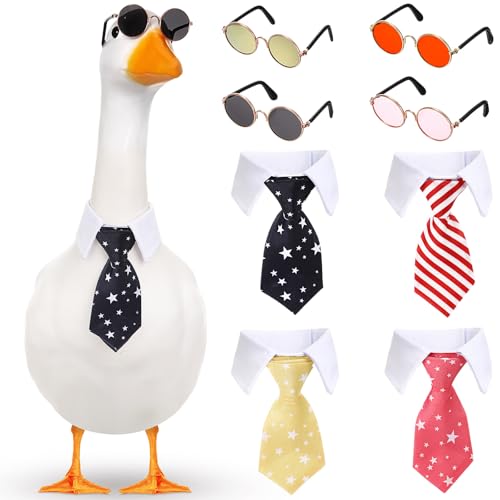 Shyyween 4-teiliges Set mit Krawatte und Sonnenbrille für Veranda, Gans, 58,4 cm, Kunststoff, Gans, Statue, Sonnenbrille, Halsbekleidung für Garten, Retro, Haustier, Cosplay, Party, Terrasse, Hof von Shyyween