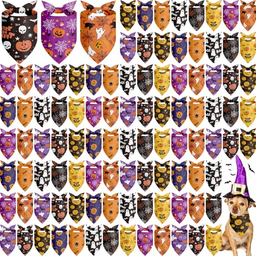Shyyween Halloween-Hundehalstücher für Hunde, weich, dreieckig, verstellbar, für kleine, mittelgroße und große Haustiere, Halloween-Party-Kostüm, 100 Stück von Shyyween