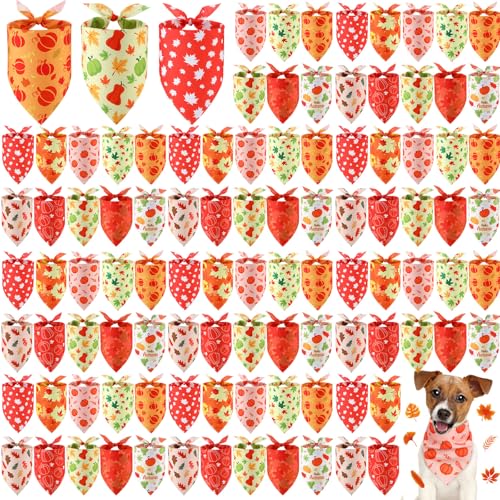 Shyyween Herbst-Hundehalstücher, Ahornblätter, Halstücher für Hunde, weich, verstellbar, Dreieckstücher mit Kürbismuster, für kleine, mittelgroße und große Haustiere, Herbstkostüm, 100 Stück von Shyyween