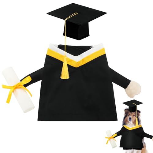 Shyyween Hundeabschlusskostüm, Abschlusskappe und Kleid mit goldenen Quasten, Abschlusshemden, Hüte, Haustierwelpe, Abschlussoutfits, Geschenke für Hunde, Katzen, Urlaubskostüm-Zubehör (Schwarz, M) von Shyyween