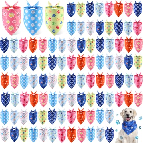 Shyyween Hundehalstücher mit Pfotenabdruck, weiche Lätzchen, verstellbare Dreieckstücher für kleine, mittelgroße und große Haustiere, Party-Kostüm, 100 Stück von Shyyween