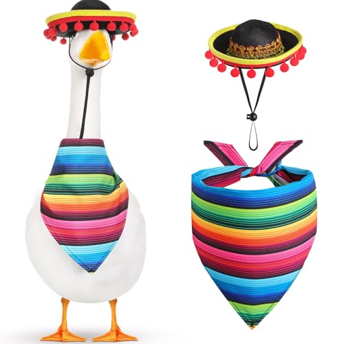 Shyyween Mexikanische Veranda-Gans-Outfits für Kunststoff, 58,4 cm, Rasengans, Statue, Kleidung, mexikanischer Sombrero mit Bandana, Schal für Cinco de Mayo, Gartendekoration, Party, Terrasse, Hof von Shyyween