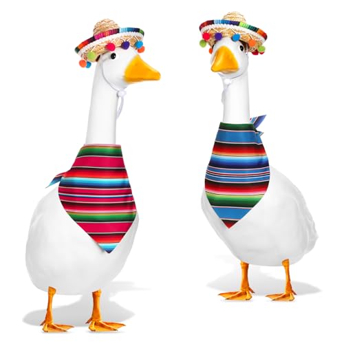 Shyyween Mexikanische Veranda-Gans-Outfits für Kunststoff, 58,4 cm, Rasengans, Statue, Kleidung, mexikanischer Sombrero mit Bandana, für Cinco de Mayo, Gartendekoration, Party, Terrasse, Hof, 2 Stück von Shyyween