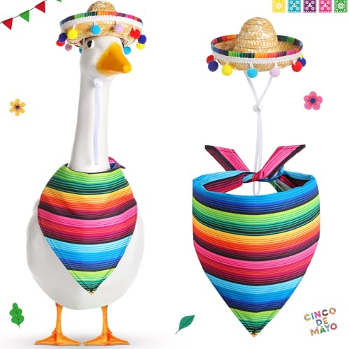 Shyyween Mexikanische Veranda-Gans-Outfits für Kunststoffganse, 58,4 cm, Rasengans, Statue, Kleidung, mexikanischer Sombrero mit Bandana, Schal, für Cinco de Mayo, Gartendekoration, Party, Terrasse, von Shyyween