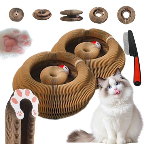 Boopz Ball for Cats,Kitty Curls Cat Scratcher,Flexible Curls Cat Scratcher to Indoor Cats,Foldable Accordion Magic Organ Scratch Board Toy with Bell Balls & Track Adventure (2pcs) von SiQiYu