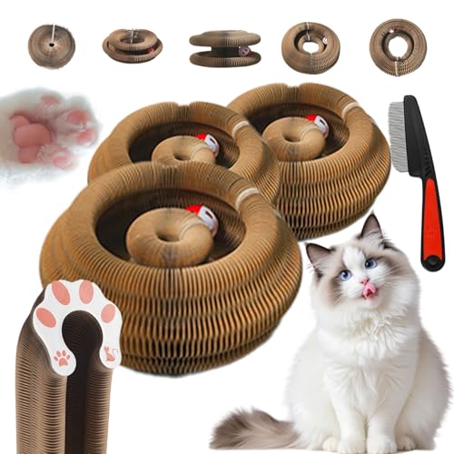 Boopz Ball for Cats,Kitty Curls Cat Scratcher,Flexible Curls Cat Scratcher to Indoor Cats,Foldable Accordion Magic Organ Scratch Board Toy with Bell Balls & Track Adventure (3pcs) von SiQiYu