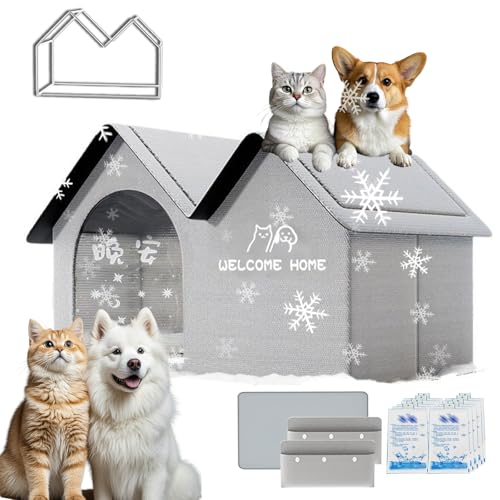 Dog House with Ac,Air Conditioner Cat House,Pet Cooling House,Foldable, with Air Conditioning 10 Ice Packs,for Small, Medium and Large Dogs and Cats (Gray, Large) von SiQiYu