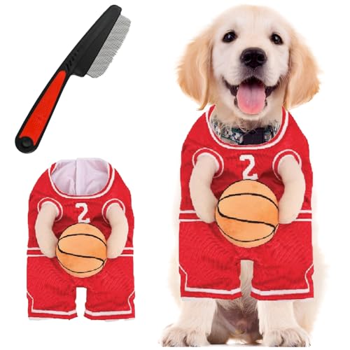 Halloween Dog Basketball Costume with Ball,Dog Basketballs Costume Holding Balldog Basketball, for Sports Outfit Cosplay Clothes for Small Medium Large Dogs (Red, S) von SiQiYu