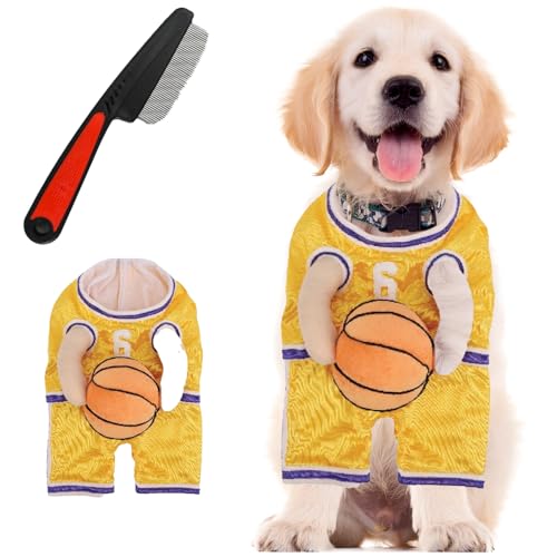 Halloween Dog Basketball Costume with Ball,Dog Basketballs Costume Holding Balldog Basketball, for Sports Outfit Cosplay Clothes for Small Medium Large Dogs (Yellow, M) von SiQiYu
