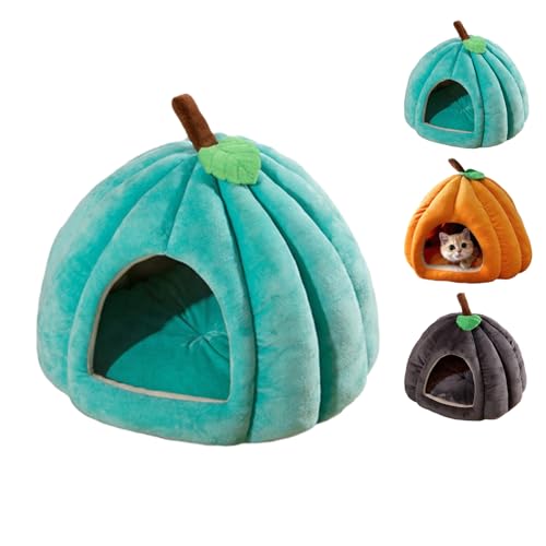 Kürbis-Katzenbett, 2025 Süßes Halloween-Katzenbett mit abnehmbarem Kissen, Welpenhaus für Katzen und kleine Hunde (Green, s) von SiQiYu