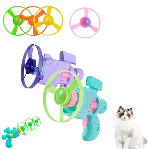 SiQiYu Celerypet Light-Up Flying Disc Cat Launcher Set,Celery Pets Flying Disc Launcher Toy,Cats Tracking Interactive Toys for Chasing Training Hunting (Purple and Green, 2pcs) von SiQiYu