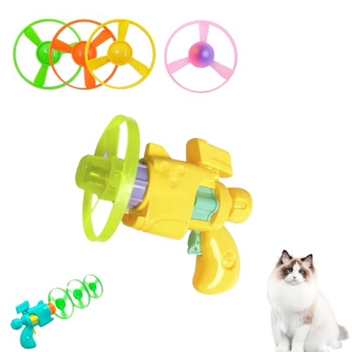 SiQiYu Celerypet Light-Up Flying Disc Cat Launcher Set,Celery Pets Flying Disc Launcher Toy,Cats Tracking Interactive Toys for Chasing Training Hunting (Yellow, 1pcs) von SiQiYu