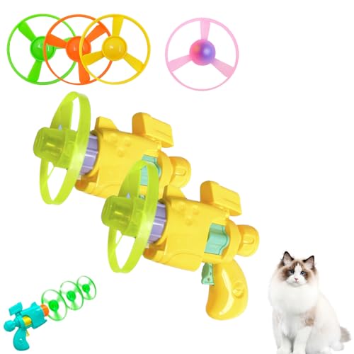 SiQiYu Celerypet Light-Up Flying Disc Cat Launcher Set,Celery Pets Flying Disc Launcher Toy,Cats Tracking Interactive Toys for Chasing Training Hunting (Yellow, 2pcs) von SiQiYu