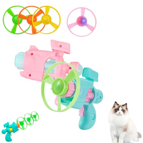 SiQiYu Celerypet Light-Up Flying Disc Cat Launcher Set,Celery Pets Flying Disc Launcher Toy,Cats Tracking Interactive Toys for Chasing Training Hunting (pink and Green, 2pcs) von SiQiYu