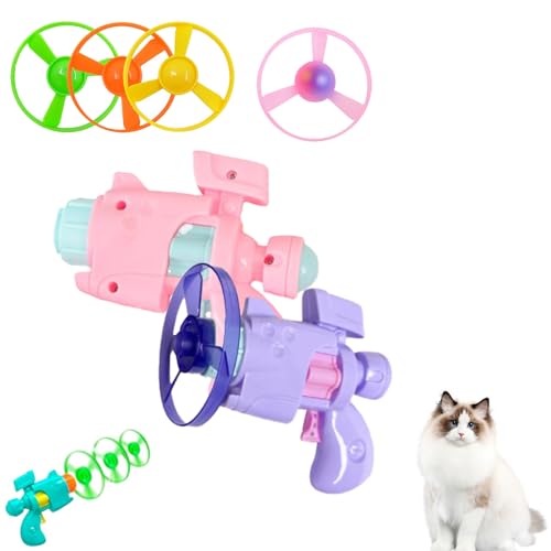 SiQiYu Celerypet Light-Up Flying Disc Cat Launcher Set,Celery Pets Flying Disc Launcher Toy,Cats Tracking Interactive Toys for Chasing Training Hunting (pink and Purple, 2pcs) von SiQiYu
