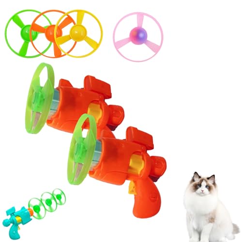 SiQiYu Celerypet Light-Up Flying Disc Cat Launcher Set,Celery Pets Flying Disc Launcher Toy,Cats Tracking Interactive Toys for Chasing Training Hunting (red, 2pcs) von SiQiYu