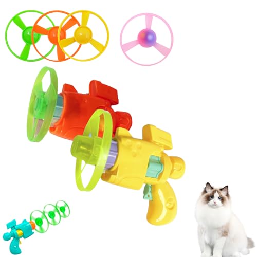 SiQiYu Celerypet Light-Up Flying Disc Cat Launcher Set,Celery Pets Flying Disc Launcher Toy,Cats Tracking Interactive Toys for Chasing Training Hunting (red and Yellow, 2pcs) von SiQiYu