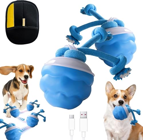 SiQiYu Yobensun Dog Toy,Automatic Dog Walker Interactive Indestructible Waggle Ball Toy,Power Tail Motion Activated Rolling Smart Jumping Ball,USB Rechargeable for Small Medium Dogs (Blue, 2pcs) von SiQiYu