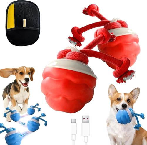 SiQiYu Yobensun Dog Toy,Automatic Dog Walker Interactive Indestructible Waggle Ball Toy,Power Tail Motion Activated Rolling Smart Jumping Ball,USB Rechargeable for Small Medium Dogs (red, 2pcs) von SiQiYu