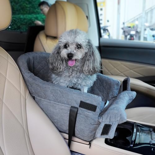 Armlehne Hund Katze Autositz Hunde- und Katzensitz, verbesserter Konsolensitz für kleine Hunde bis zu 6,8 kg, mit waschbarem Kissen und Aufbewahrungstaschen, kompatibel mit Einzel- und Doppelarmlehne von Siairo