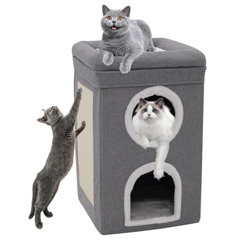 Katzenhaus für den Innenbereich, 3-stöckige Katzenwürfel, überdachte Höhlenbetten mit Kratzunterlage und Guckloch, Katzenbett und Möbel für mehrere Haustiere und große Katzen, 38,9 x 38,9 x 66 cm Katzenhaus für den Innenbereich, 3-stöckige Katzenwürfel, überdachte Höhlenbetten mit Kratzunterlage und Guckloch, Katzenbett und Möbel für mehrere Haustiere und große Katzen, 38,9 x 38,9 x 66 cm von Siairo